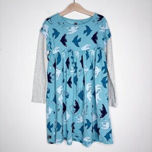 Tea Collection Teal Doves Layered Sleeve Dress Size 8 EUC